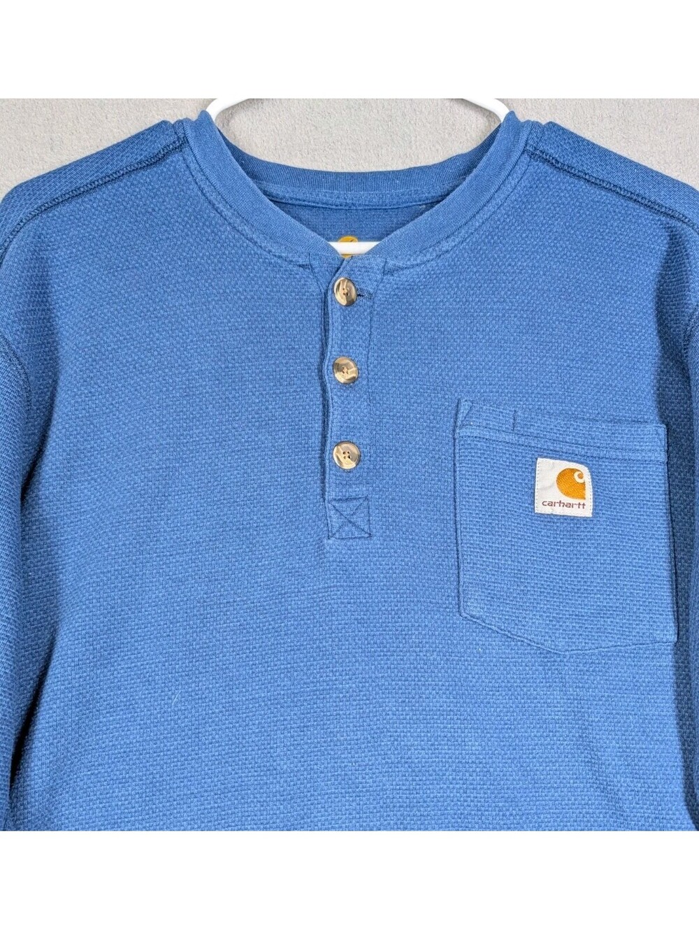 Carhartt Mens M Blue Waffle Knit Henley Shirt Long Sleeve Relaxed Fit